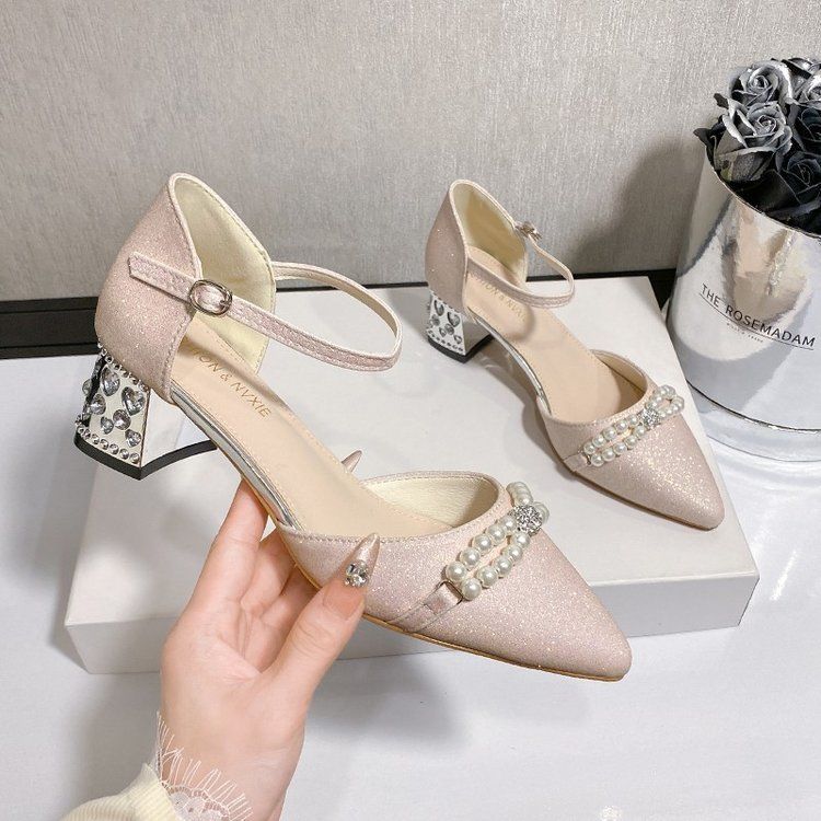 

2025 Spring and Autumn New Xiaoxiangfeng Pointed Mary Jane Single Shoes Women s Shallow High Heel Ballet Thick Heel Sweet Women s Shoes 40 шампанского