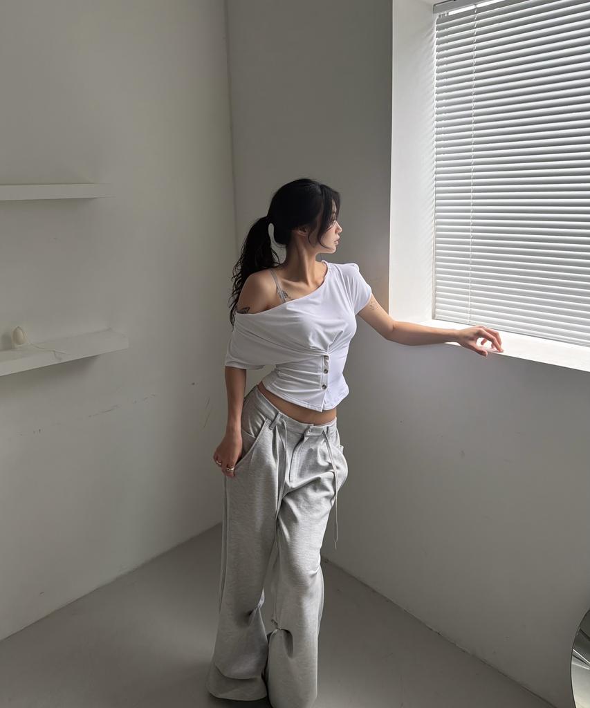 ZIZEMUSEUM Utility Pocket Wide Sweat Pants (Melange Gray)
