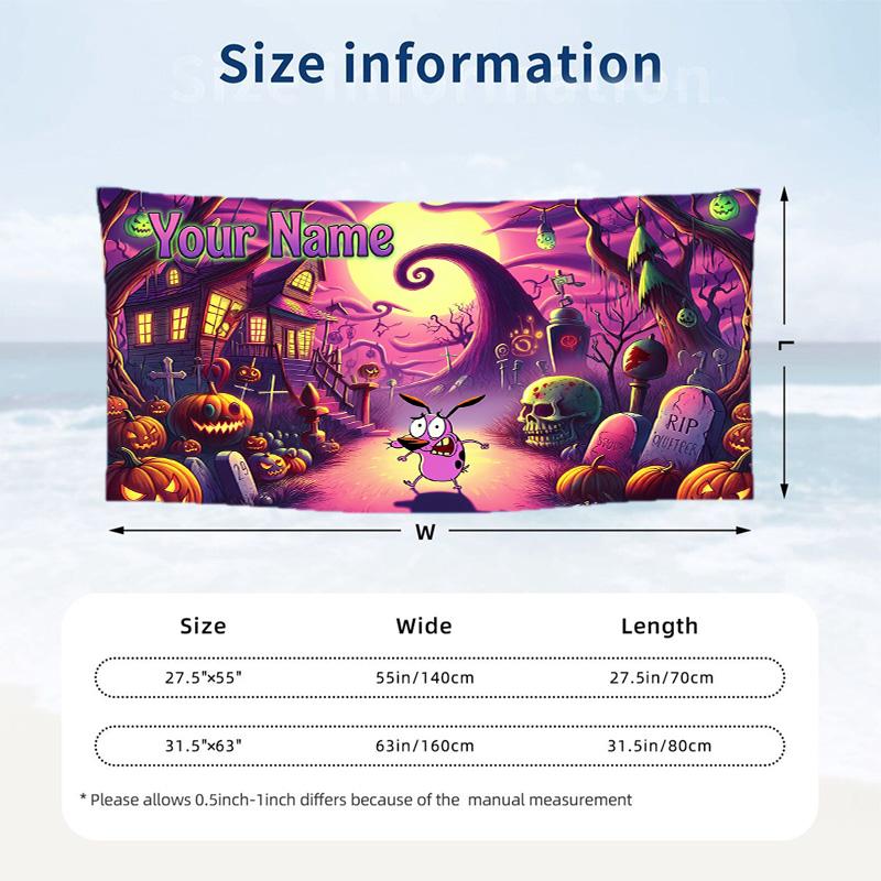 Custom Text Beach Towel, Soft Absorbent Swimming Multi-use TowelCourage the Cowardly Dog