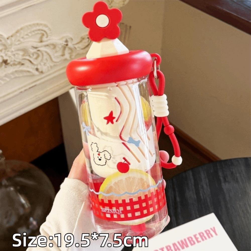 Cute 700ml Flower Tea Glasses Large Capacity Leak Proof Water Bottle with Straw Straw Cup for Girls
