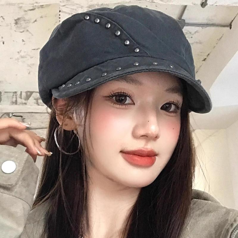 Vintage Punk Style Personalized Rivet Berets for Women Spring and Autumn Street Trend Versatile Niche Y2K Newsboy Hats Men