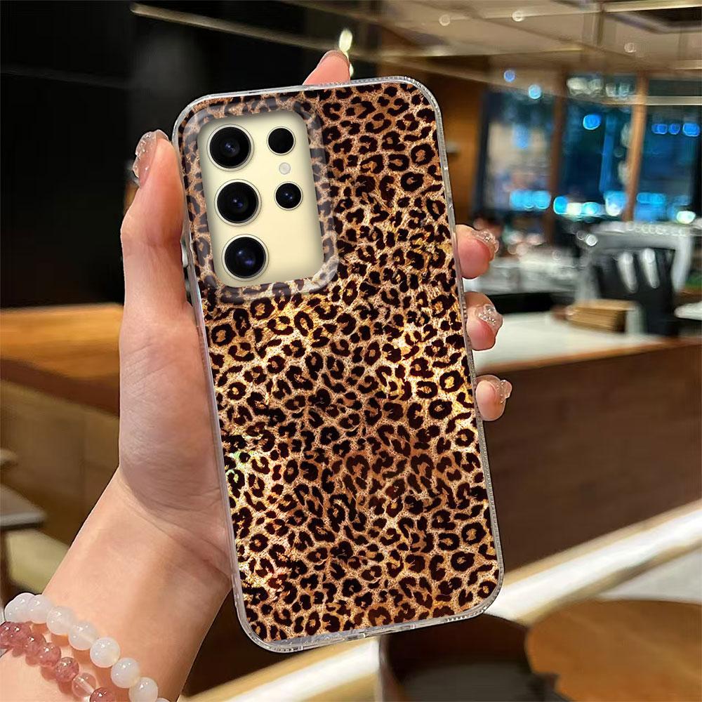 Gold Leopard Fashion INS Women Gilrs Phone Case for Samsung Galaxy S25 S24 S23 S22 S21 S20 FE Plus Ultra Shell Silicone Cover