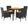 VidaXL Ensemble à manger de jardin et coussins 5 pcs noir rotin acacia, ensemble de salle à manger d'extérieur, meuble de 3278628