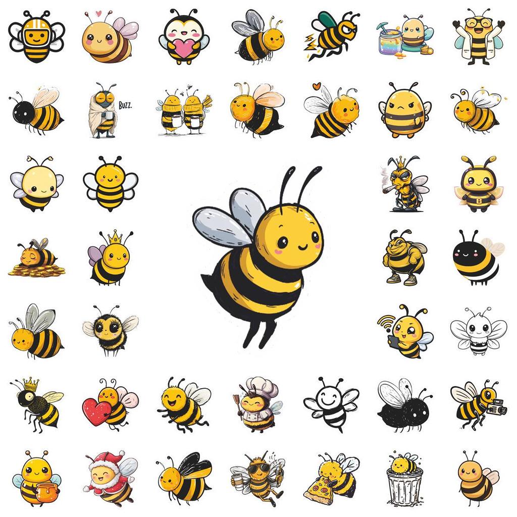 50 New Bee Cartoon Graffiti Stickers for Kids - Planner, Phone Case, Notebook Decals
