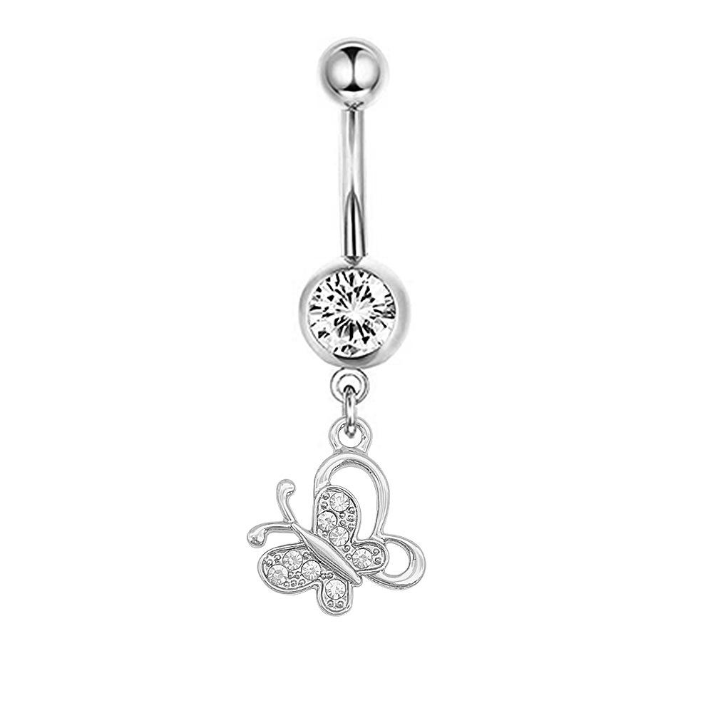 1Pcs Stainless Steel Long Navel Nail Butterfly Heart Five-pointed Star Pendant Navel Ring Piercing Jewelry
