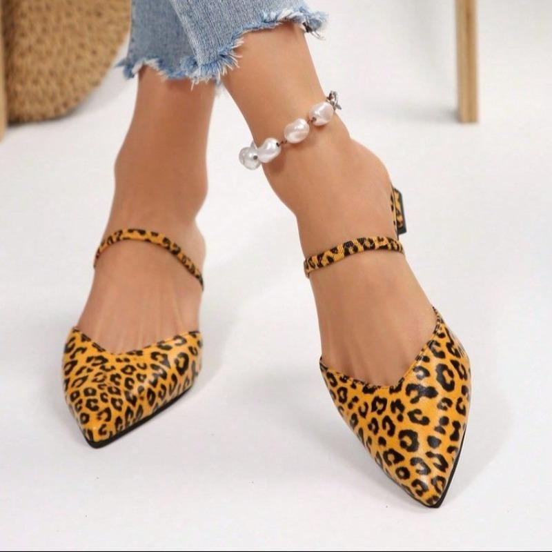 Fashion Leopard Print Baotou Sandals Autumn New Pointed Toe Shallow Cuff Foot Non-slip Wear-resistant Block Heel Shoes