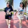 2026 Summer Plus Size Women's Casual Korean Cartoon Short Sleeve Loose Shorts Slimming Two-Piece Set