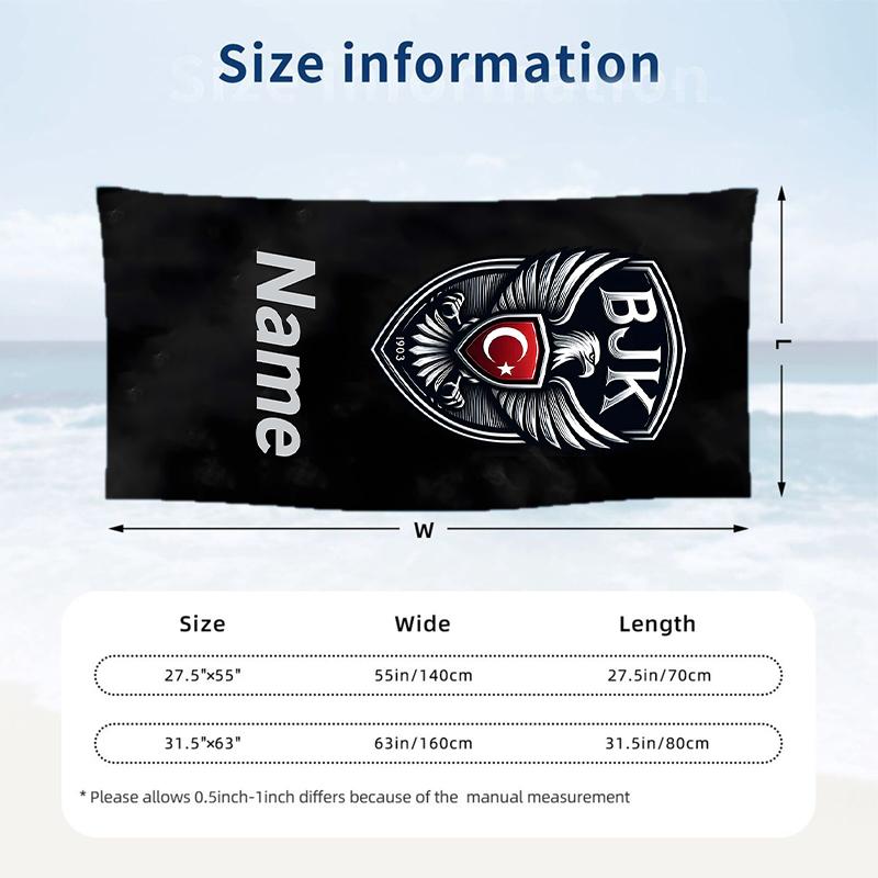 BJK FC Custom Name Printed Beach Towel Personalized Soft Towel For Swimming Beach Travel