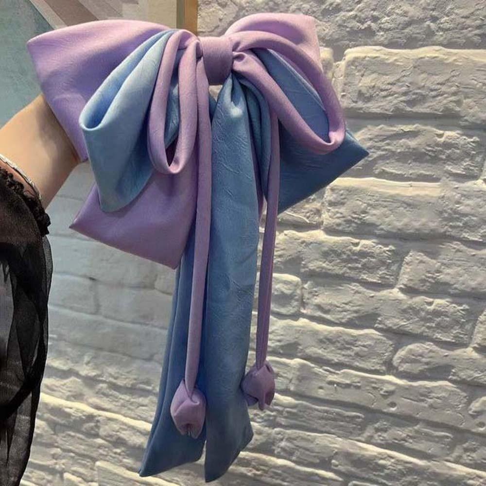 Contrast Color Oversized Bow Hair Clip Sweet Christmas Hair Accessory Satin Ribbon Headdress Gifts
