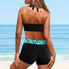 Women's Hanging Neck Style Swimsuit Light Blue Tree Shadow Print Bikini Tankini Swimsuit