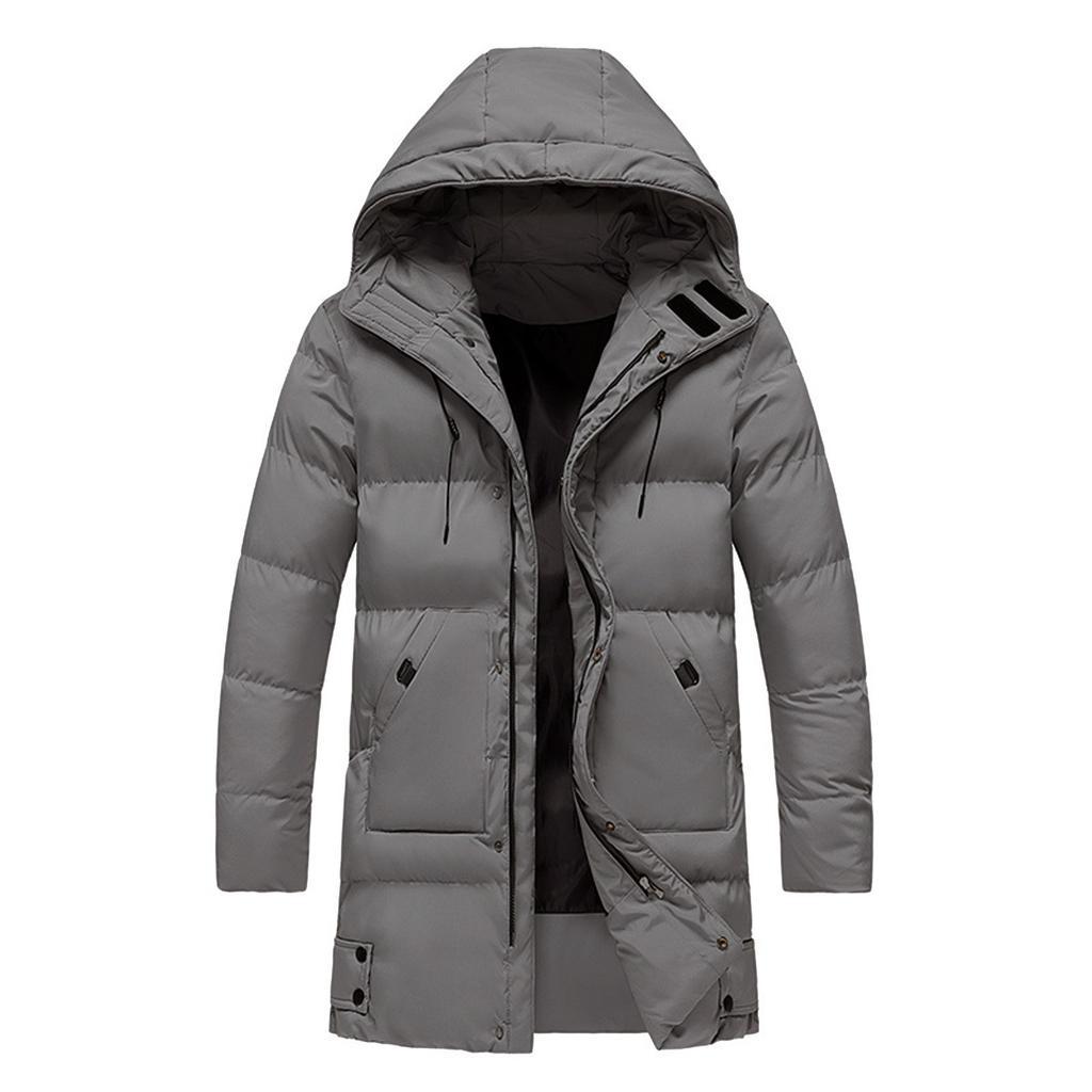 Men's Autumn Winter Zipper Warm Down Jacket Hooded Plush Solid Color  Cotton Coat