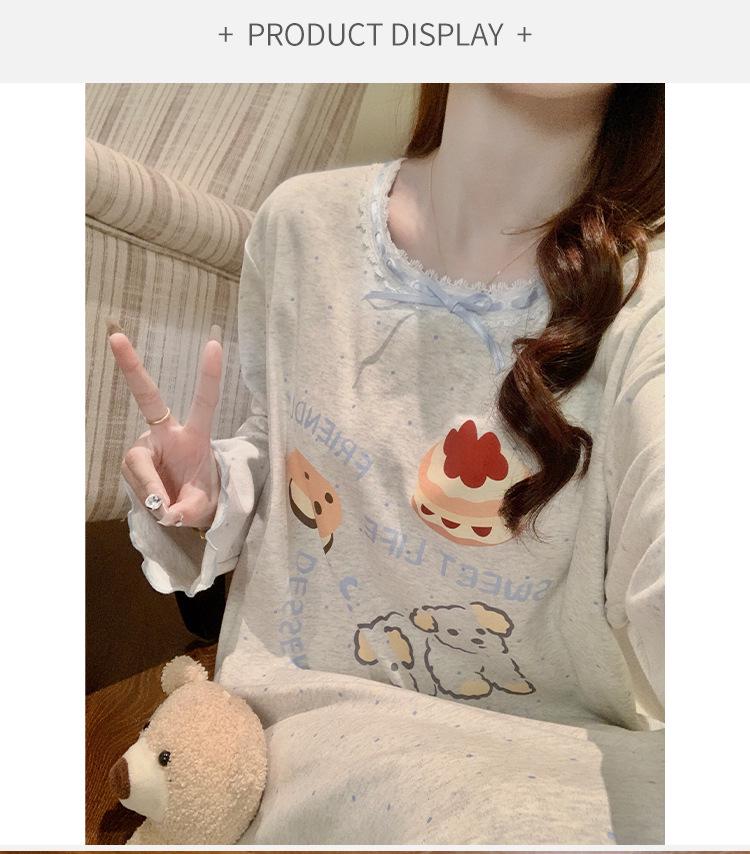 Spring & Autumn Maternity Slimming Long Sleeve Round Neck Princess Nightdress with Breast Pads, Wearable Outdoors