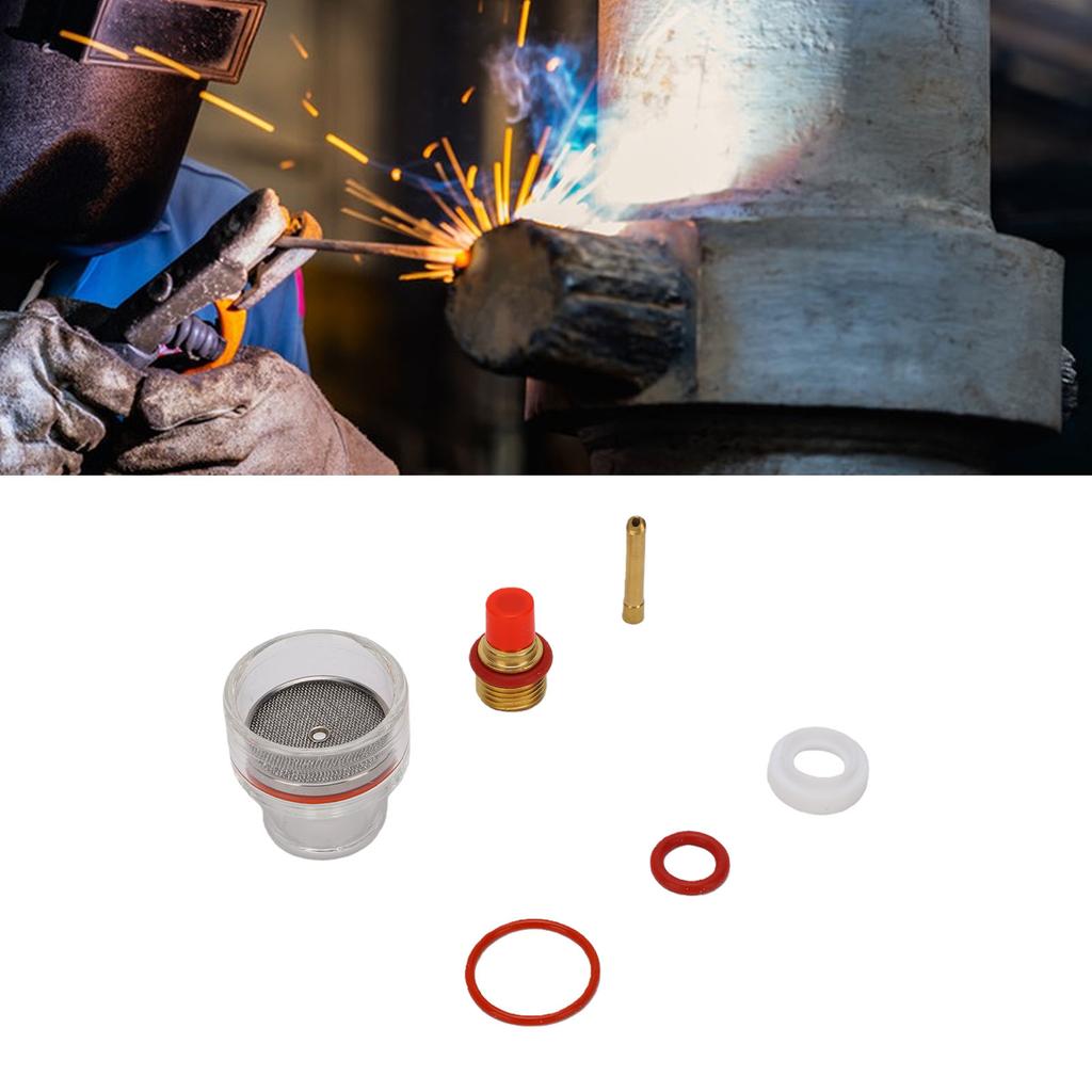 Welding Cup Kit Fit for WP 17 18 26 Torch Glass Gas Lens Ceramic Gasket Brass Collet Silicone Rings 1Celsius16 Inch 1.6mm