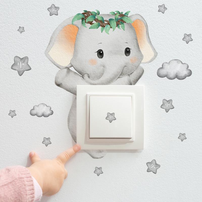Cute Giraffe Bear Elephant Star Switch Sticker Kid Baby Bedroom Decoration Self-adhesive Home Decor Wallpaper Child Wall Decals
