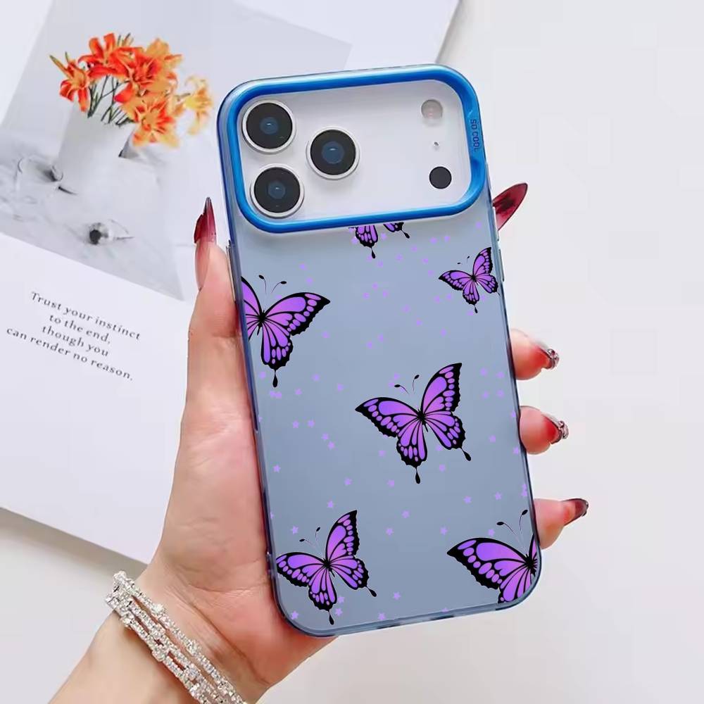 colorful Beatiful Butterfly Phone Case For iPhone 17 16 15 14 13 12 11 Pro Max Plus Silver candy Matte Cover