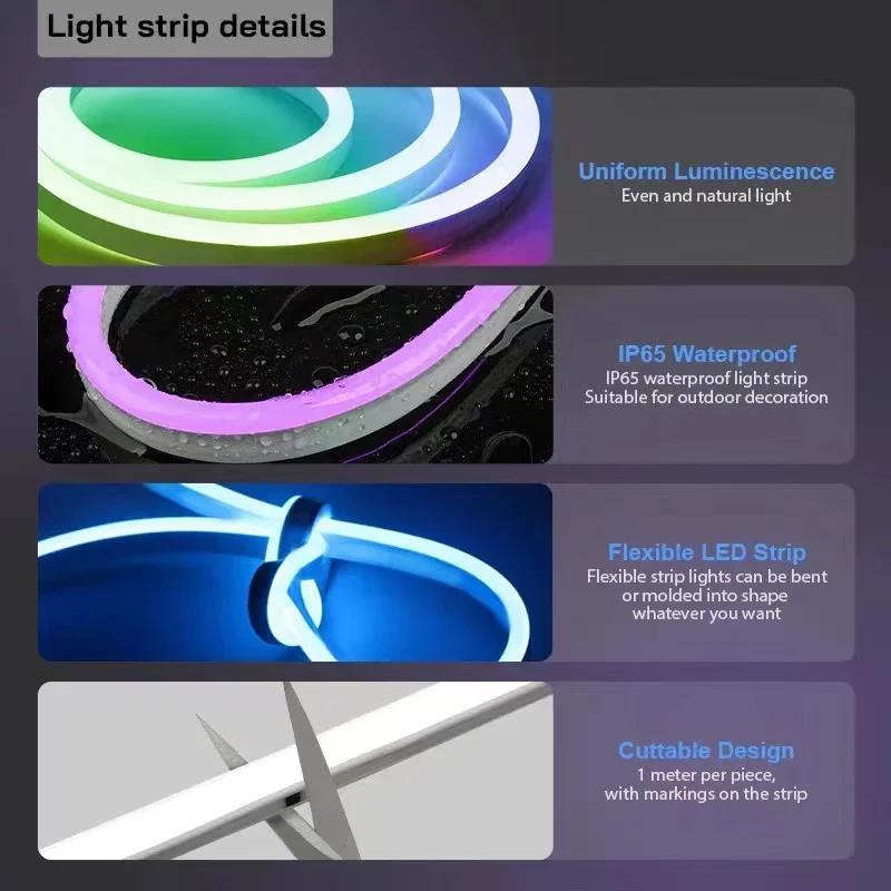 Gaming Room RGBIC Neon LED Strip Lights USB 5V Flexible Waterproof Rope with APP Bluetooth Music Sync DIY Desk Wall Ambient Lighting