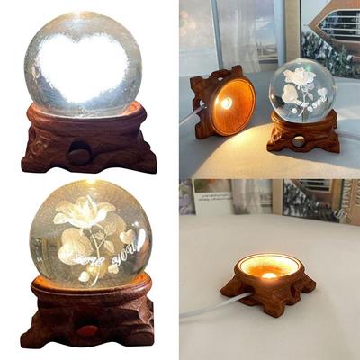 Wood Display Stand USB Crystal Ball Base Home Decoration Crystal Ball Holder Crystal Sphere Base