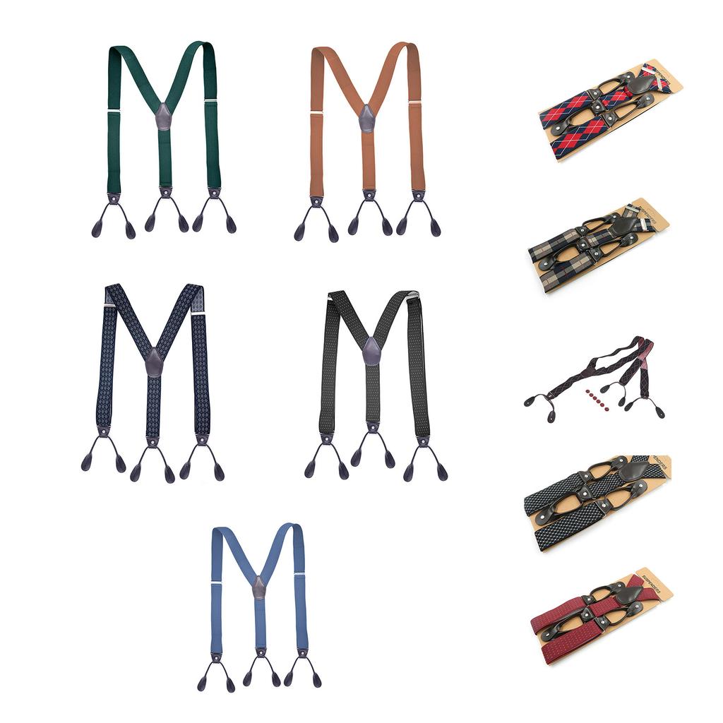 Stylish Classical Suspenders Adjustable Suspenders Elastic Chain Button End Dark Elastic Belt for Wedding Business Wear