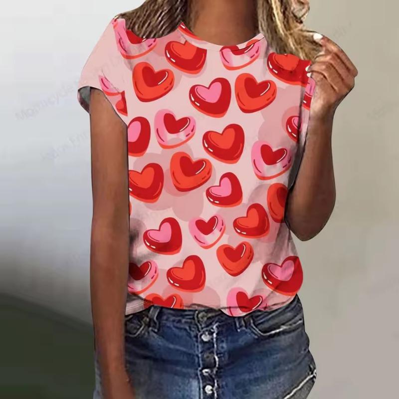 Liebesherz 3D-Druck T-Shirt Damenmode Übergroßes T-Shirt Harajuku Kurzarm Oberteile Tees Valentinstagsgeschenk T-Shirt O-Ausschnitt