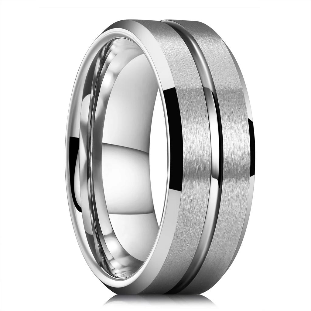 Fashion 8mm Tungsten Wedding Rings For Men Black Brushed Brick Pattern Men Stainless Steel Rings Wedding Jewelry