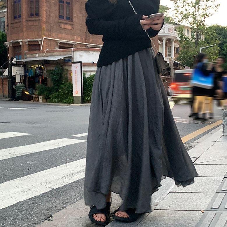 Boho Beach Women's Skirt Linen Cotton Blend Elastic Waist Long Pleated Maxi, Vintage Summer Casual Skirt Faldas Saia