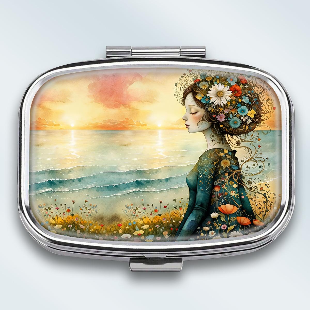 

Portable Pill Box with 2 Compartments, Mini Metal Medicine Organizer Case, Cute Printed Pill Container for Vitamins, Pills, Jewelry, Travel, Daily Use різнокольоровий
