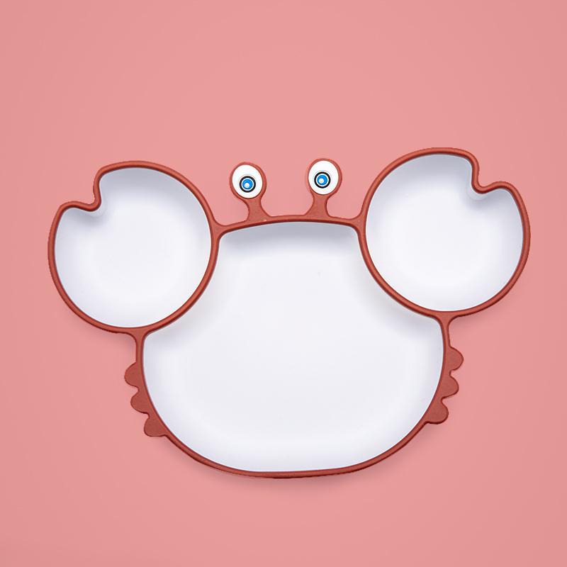 Silicone Sucker Tableware For Baby Cartoon Crab Anti-Fall Dinner Plate Infant Kids Supplementary Food Bowl Soft Dishes