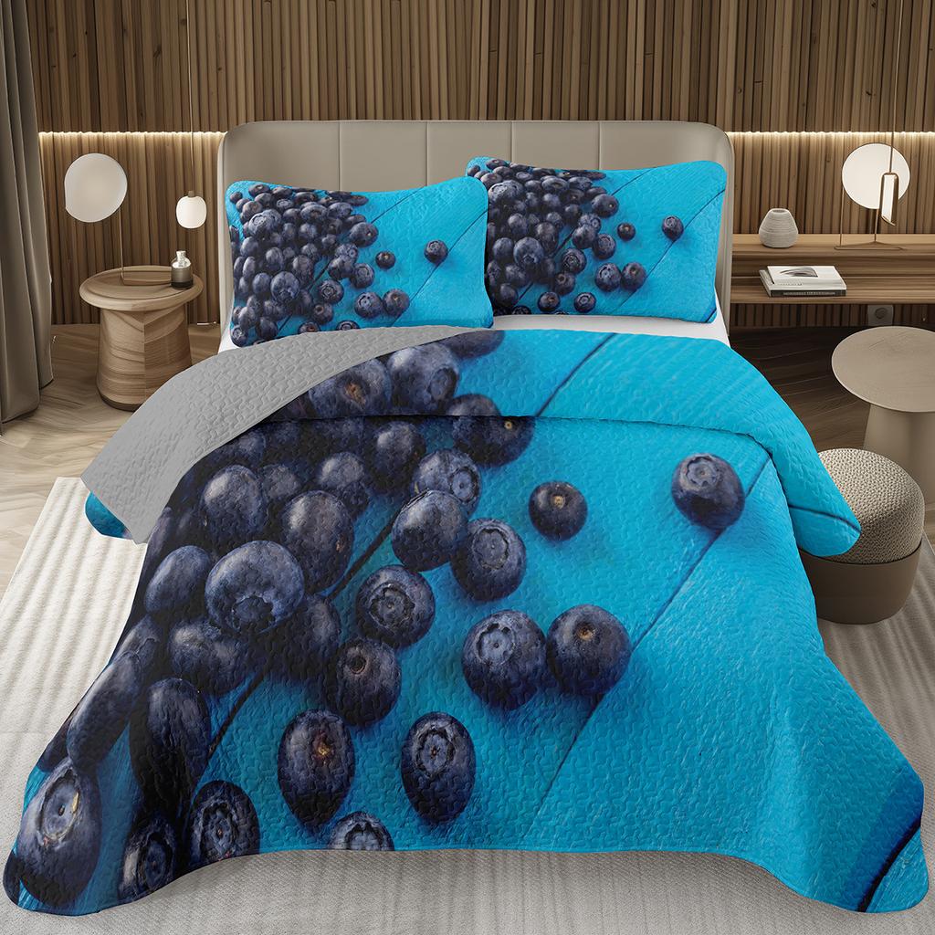 Blueberry Bedspread King Twin Size,Hawaii Summer Tropical Fruit Coverlet Set For Boys Girls Room Decor, Reversible Bedding Quilt