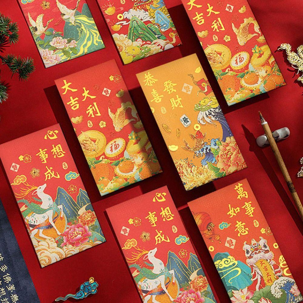 10pcs Festive Decor Cartoon Red Envelopes Blessing Chinese Style Red Pocket Traditional Lucky Money Bag Spring Festival