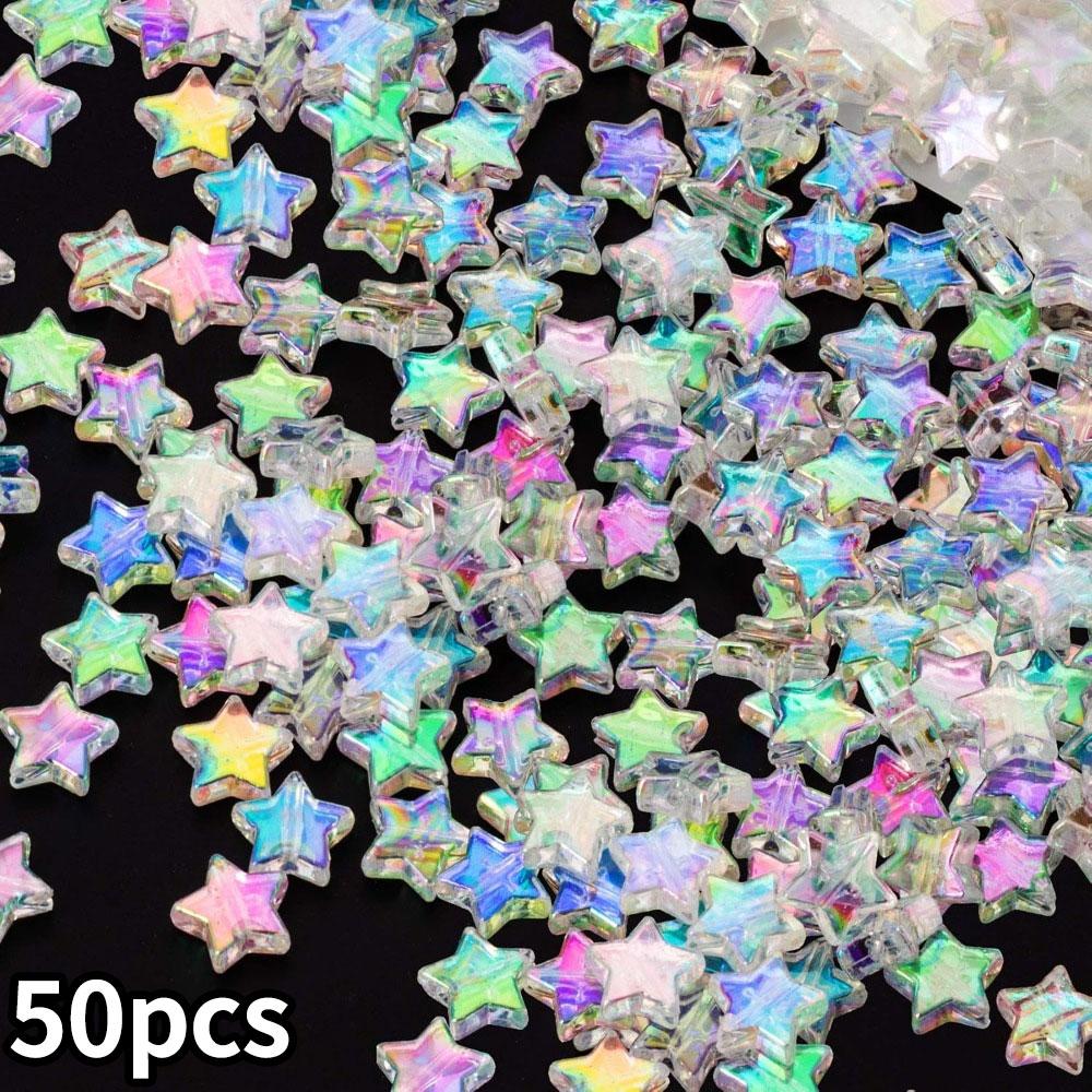 

50/100/200 шт. акриловых бусин в форме звезд, очаровательные бусины в форме звезд, прозрачные акриловые бусины 10 мм, цветные бусины, изготовление ожерелий своими руками 50pcs