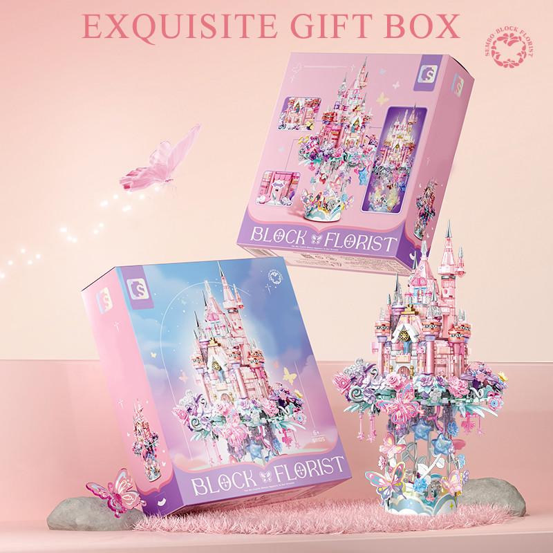 Non-Toxic Sembo 822Pcs Flower Castle Assemblage Building Blocks Architecture Models Home Decorations Ornaments Gifts For Children Kids Toys