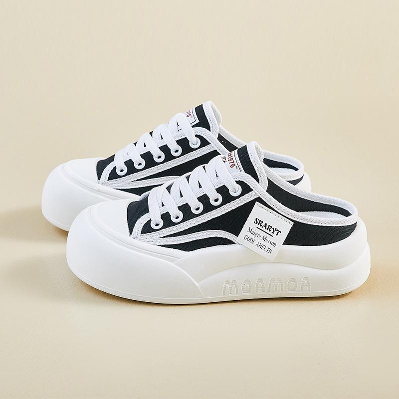 Summer Half-support Canvas Shoes New Style for Female Students with Thick Sole Height Enhancement Breathable Casual Street Photography
