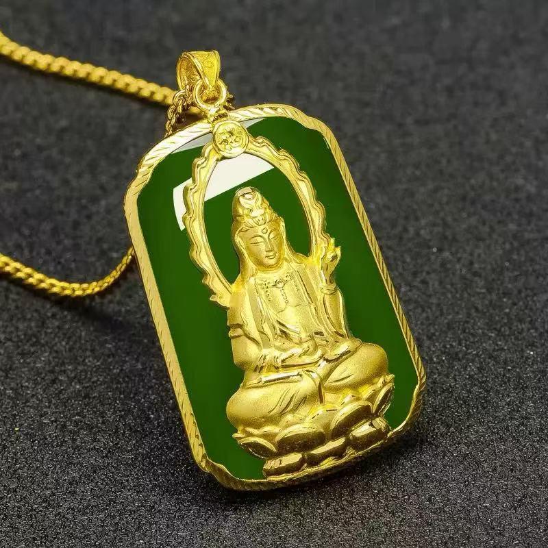 Позолоченное ожерелье с подвеской Гуаньинь Бодхисаттва - Унисекс Благословенный кулон для инфлюенсеров