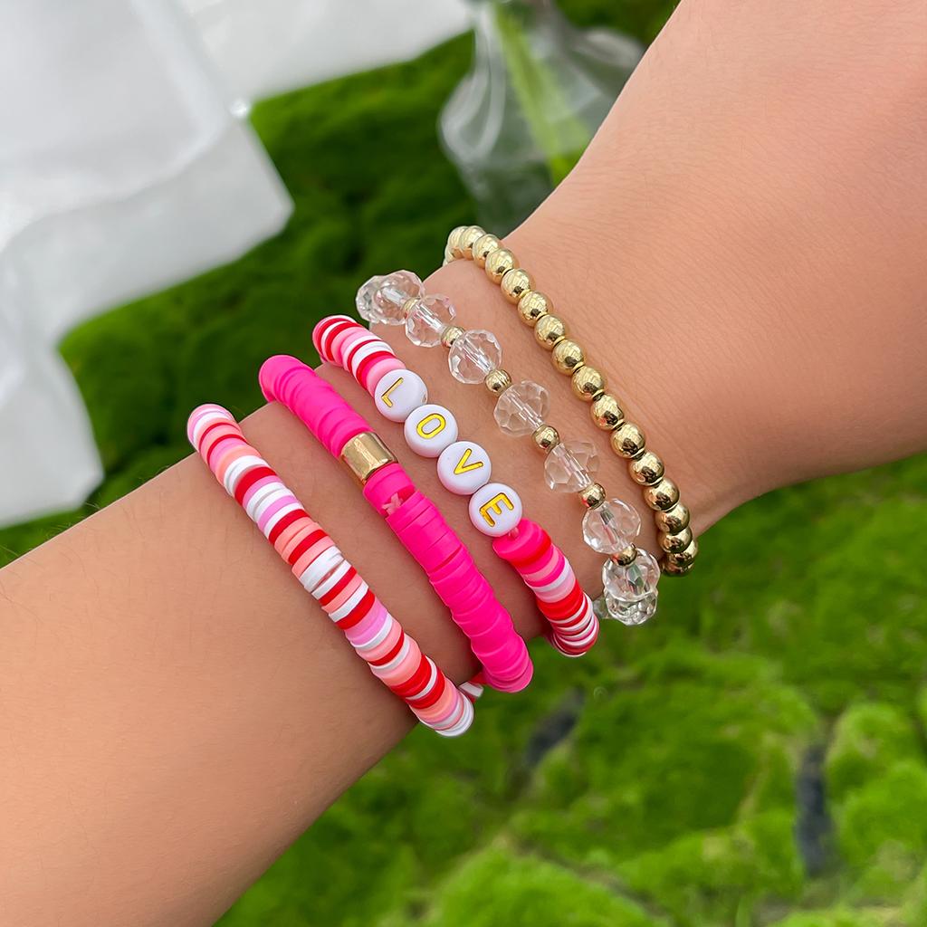 Ingemark 10 Styles Romantic Soft Ceramic Acrylic Beads Letter Chain Bracelet Boho Sweet Heart Bangles Y2K Aesthetics Jewelry New