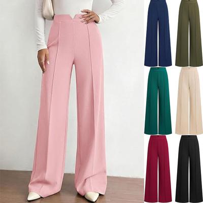 Womens High-Waisted Wide-Leg Straight Trousers Casual Comfortable Flowy Pants Office Wear