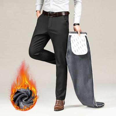 Men's Fall/Winter Thick Straight-Leg High-Waisted Casual Pants Middle-Aged Dad's Simple Business Trousers