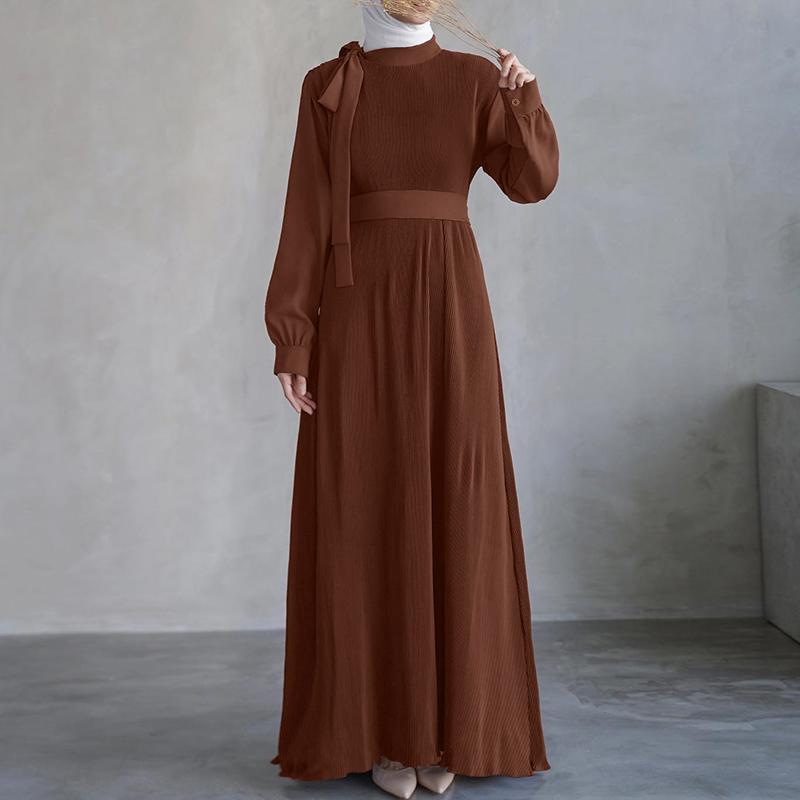 

ZANZEA Женское повседневное платье с круглым вырезом, свободного кроя, с длинным рукавом, плиссированное, длинное L