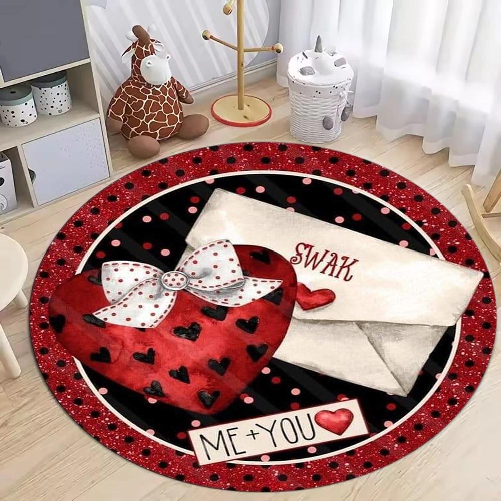 

Round Rug Valentine Heart Red Car Roses Love Message Romantic Bedroom Decor Floor Mat Holiday Gift Kitchen Rug Home Decoration 60cmx60cm