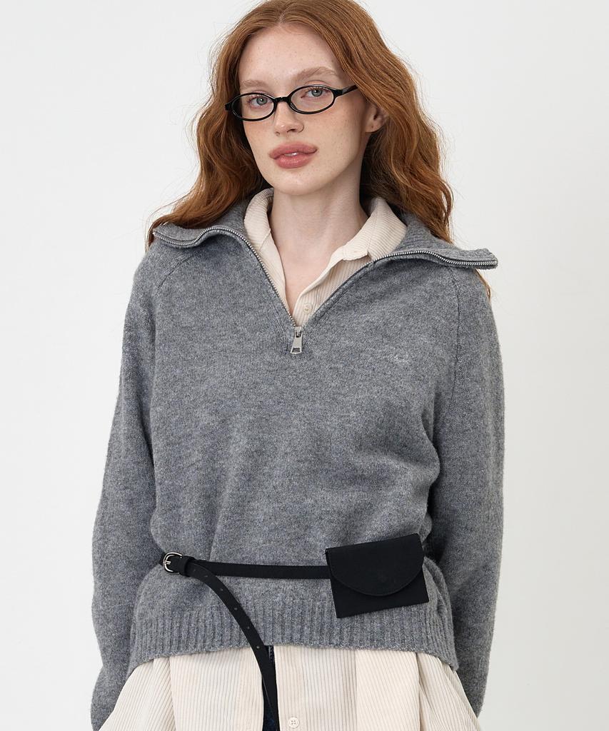 THE-ABON Soft Half Zip Knit Grey