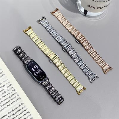 Easy Adjustable Bracelet for Xiaomi Mi Band 9 Smart Watch Metal Bling Strap Dressy Wristband for Xiaomi Mi Band 8 Women Gold