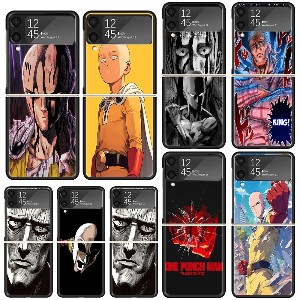 One P-Punch-Man Saitama King Phone Case Cover for Samsung Galaxy Z Flip 7 6 5 4 3 5G Flip3 Flip4 Flip5 ZFlip6 ZFlip7 Black Funda