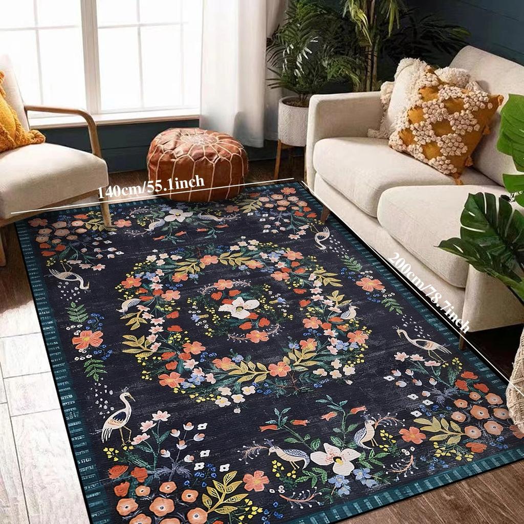 French Vintage Floral Pattern Carpet Light Luxury Rugs for Bedroom Home Non-slip Floor Mat Large Area Living Room Washable Rug