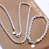 Silver Color 4mm Chain Male Twisted Rope Necklace Bracelets Women Men Silver High Quality Jewelry Set