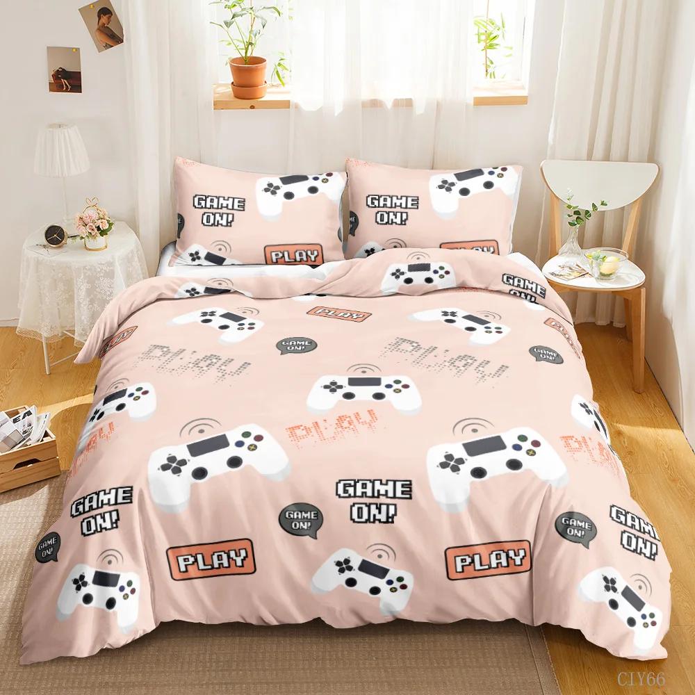 Gamer Duvet Cover Set Kids Boys Teens Video Game Controller Gamepad Bedding Set Double Queen King Size Polyester Qulit Cover