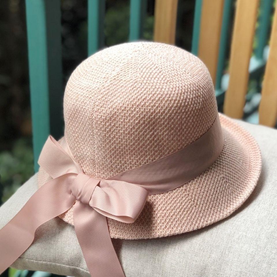 Bucket hat women's small curling edge diagonally flipped edge bow adjustable trendy brand fashionable versatile sun hat shows small face