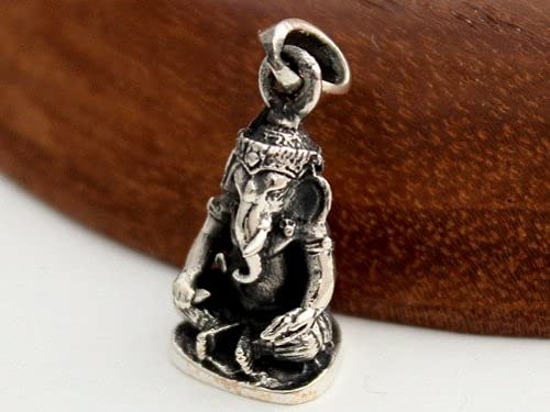 Ganesha Indian God Amulet Good Luck Sterling Silver 925 Pendant for Men and Women