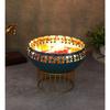 Two Moustaches 8 Inches Decorative Metal Urli with Stand, Urli for Home Decor, Flowers Decoration Bowl