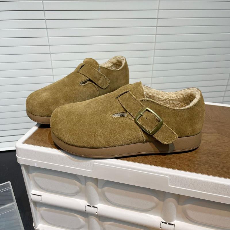 Women's new autumn and winter velvet warm cotton shoes, leather flat-bottomed casual buckle bag head women's shoes