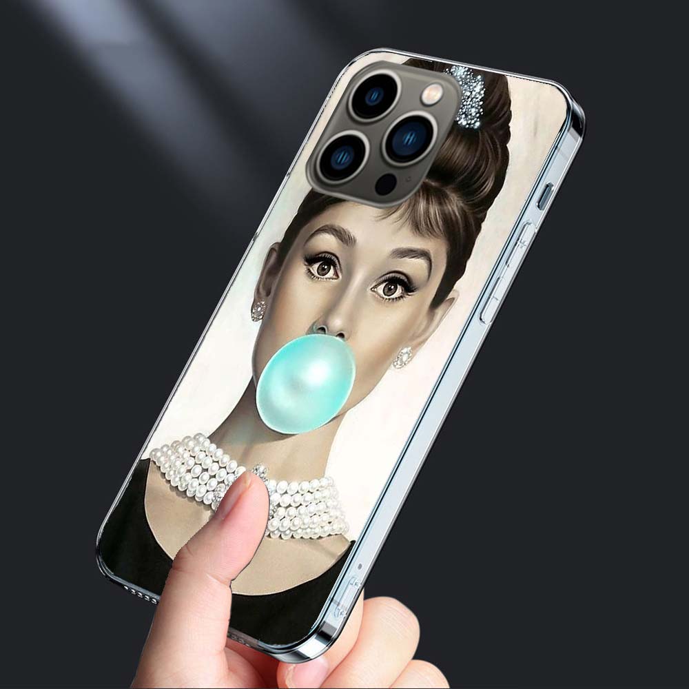 Audrey Hepburn Phone Case For Iphone 16E 15 Pro 14 Plus 17E 16 17 Pro Max Air 11 12 13 Mini Shockproof Capa Cute Cover TPU Cl