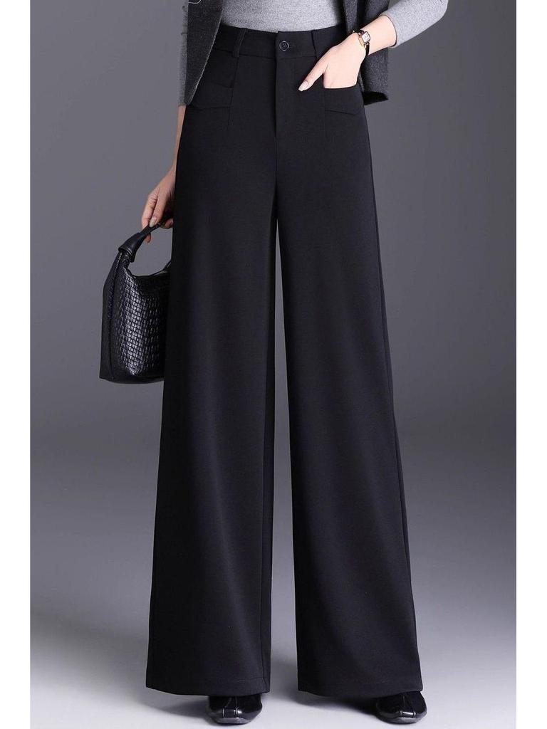 Fließende High-Waist-Hose mit weitem Bein für kurvige Figuren - Herbst 2025 Neuankunft